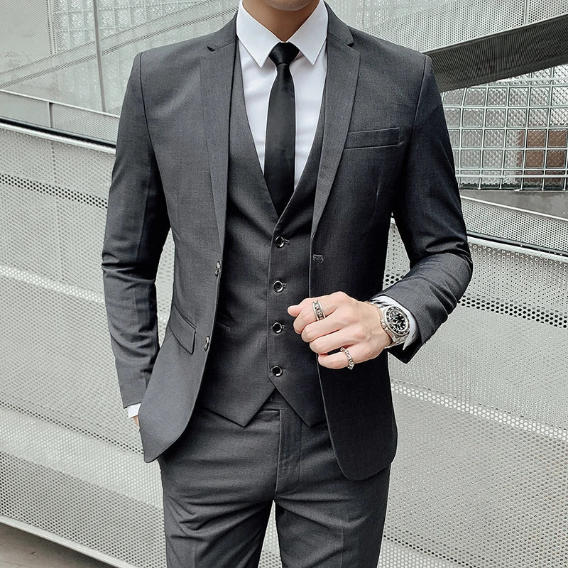 Mens Business Suit Set Gray – Slim Fit Formal Blazer Outfit